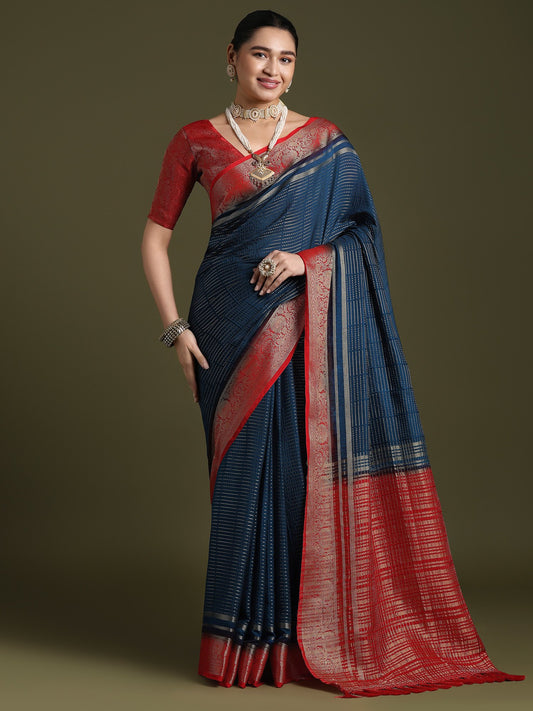 Blue Teal Leheriya Crepe Woven Saree