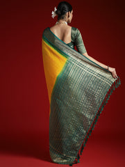 Yellow Leheriya Crepe Woven Saree