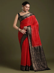 Red Leheriya Crepe Woven Saree