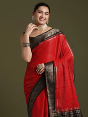 Red Leheriya Crepe Woven Saree
