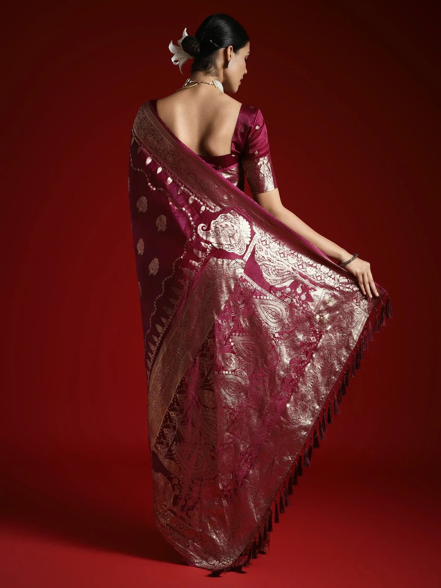 Purple Banarasi Satin Woven Saree