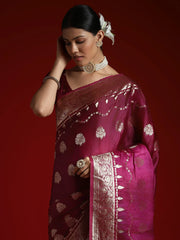 Purple Banarasi Satin Woven Saree