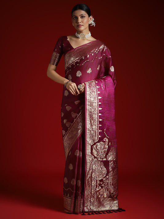 Purple Purple Banarasi Satin Woven Saree
