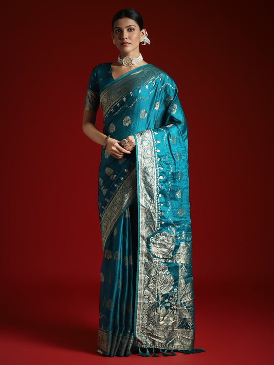 Blue Light Banarasi Satin Woven Saree