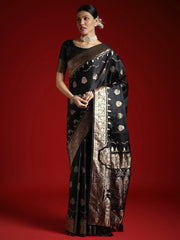 Black Banarasi Satin Woven Saree