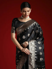 Black Banarasi Satin Woven Saree