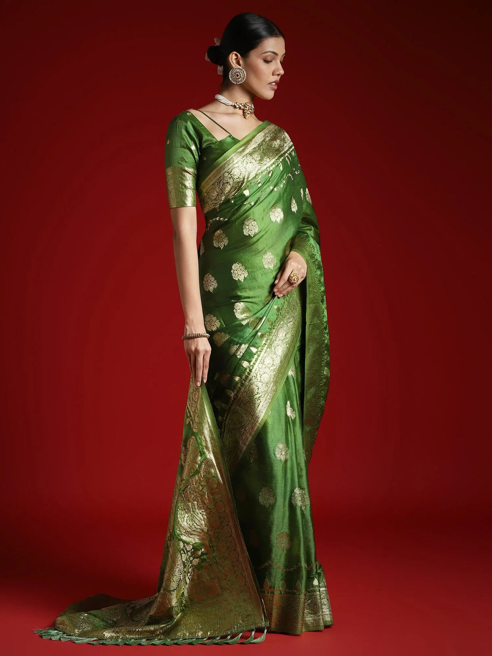 Light Banarasi Satin Woven Saree - The Dori Store