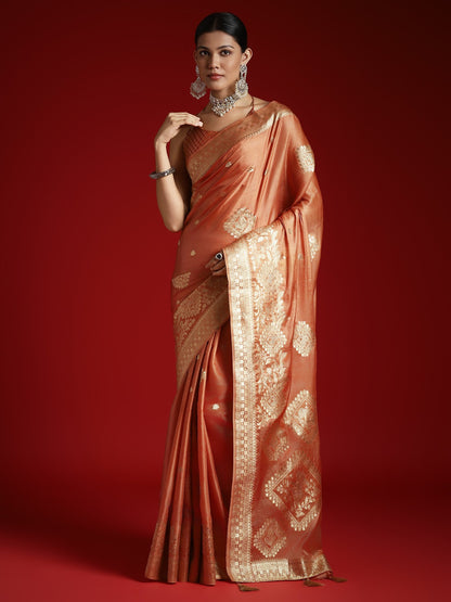 Coral Banarasi Satin Woven Saree