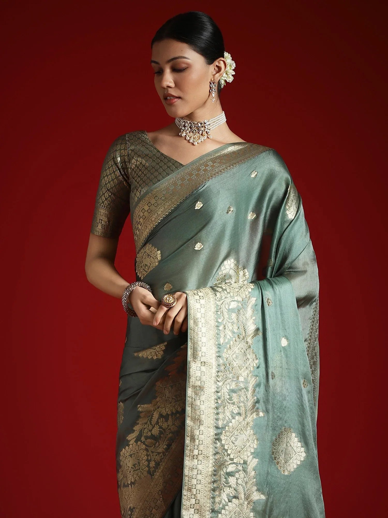 Light Banarasi Satin Woven Saree - The Dori Store
