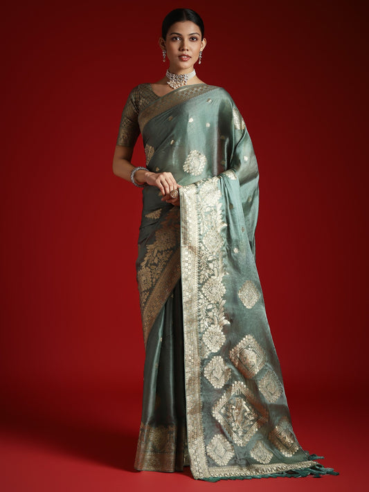 Green Light Banarasi Satin Woven Saree