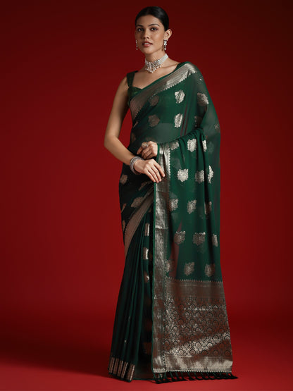 Green Banarasi Georgette Woven Saree