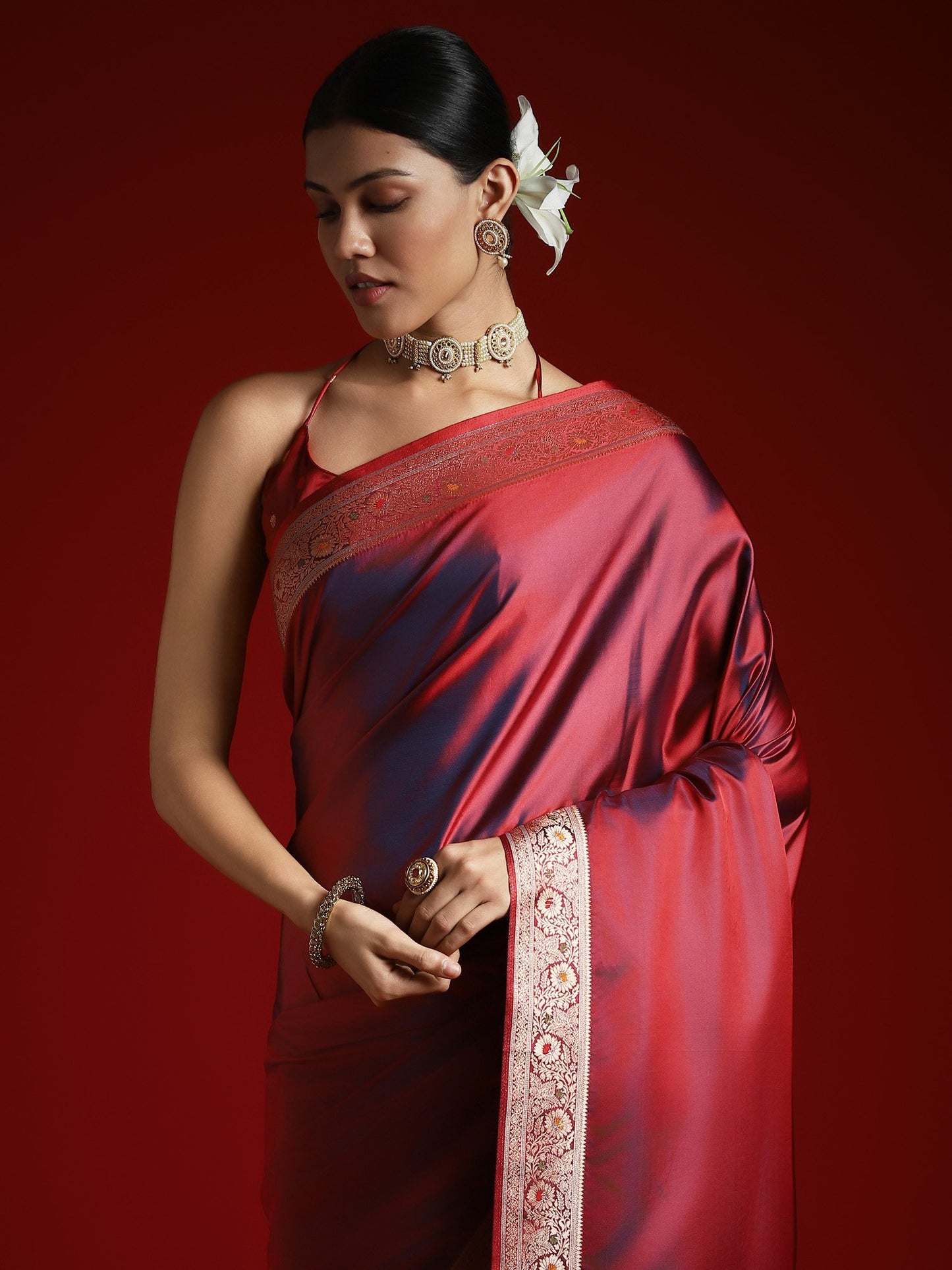 Maroon Banarasi Satin Silk Woven Saree
