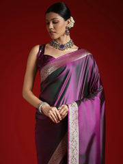 Violet Banarasi Satin Silk Woven Saree