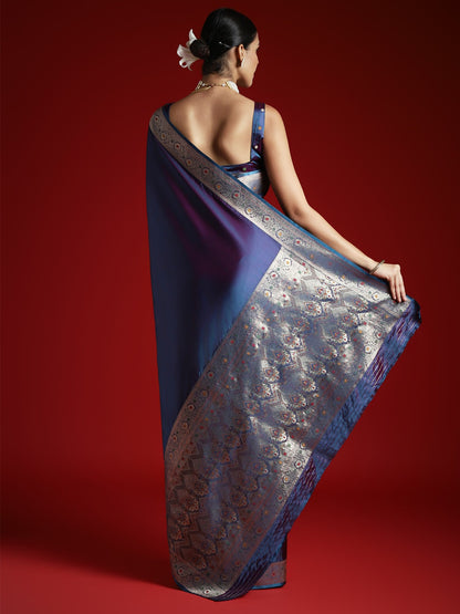Blue Banarasi Satin Silk Woven Saree