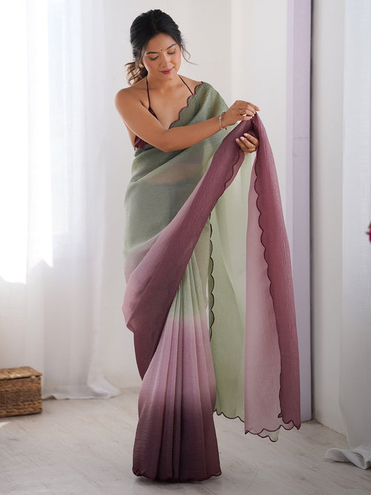 Green Light Party Wear Chiffon Embroidered Saree