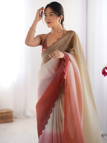 Brown Party Wear Chiffon Embroidered Saree