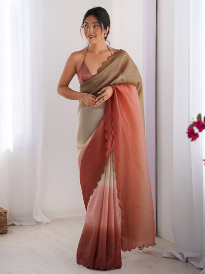 Brown Party Wear Chiffon Embroidered Saree