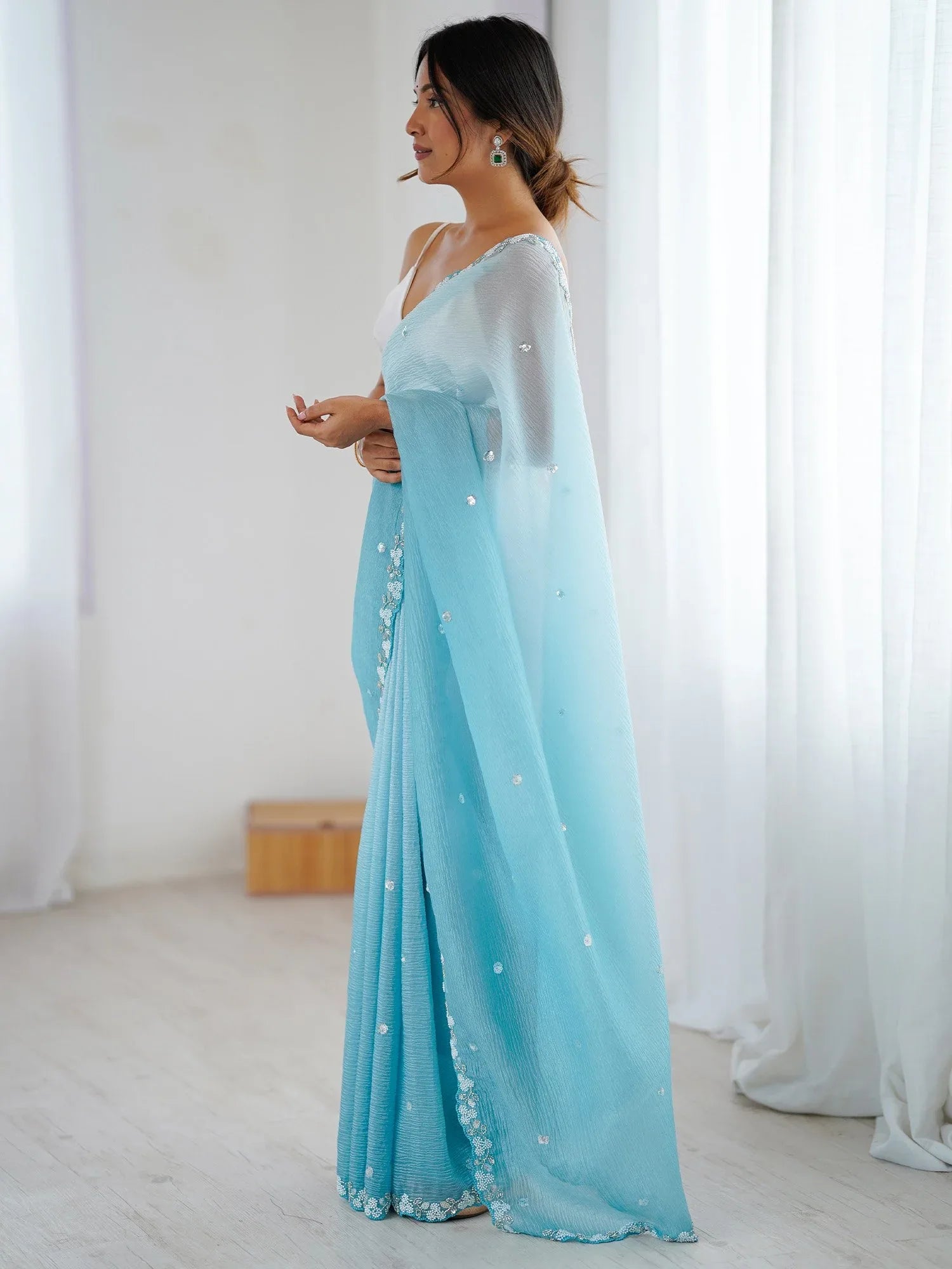 Light Party Wear Chiffon Embellished Saree - The Dori Store
