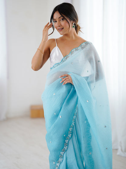 Light Party Wear Chiffon Embellished Saree
