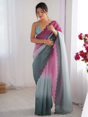 Pink Pink Party Wear Chiffon Embroidered Saree