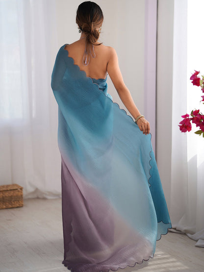 Blue Party Wear Chiffon Embroidered Saree
