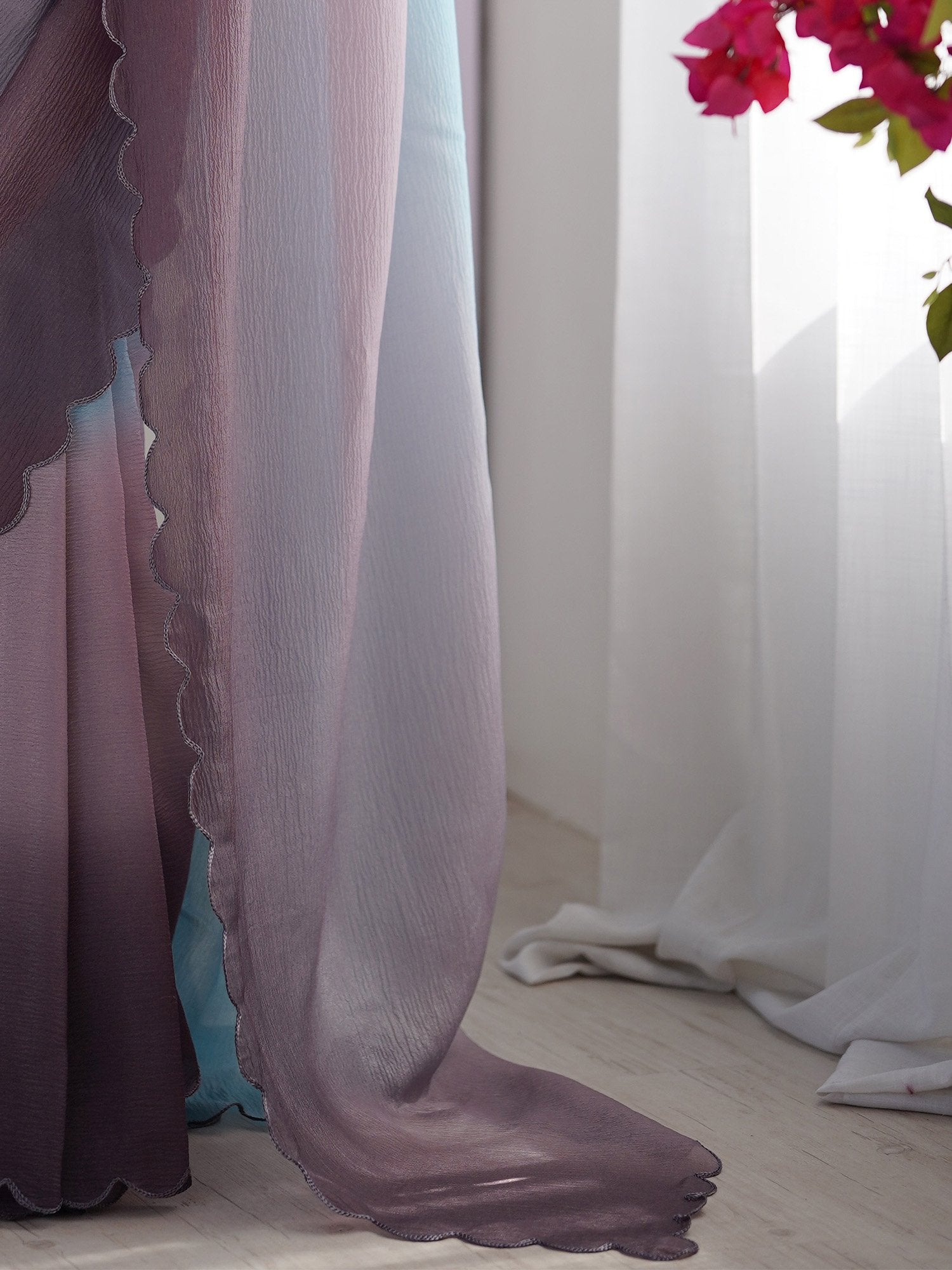 Blue Party Wear Chiffon Embroidered Saree