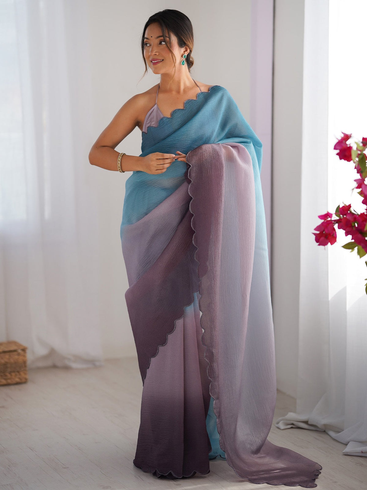 Blue Blue Party Wear Chiffon Embroidered Saree