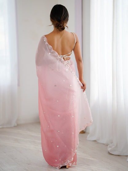 Pink Party Wear Chiffon Embellished Saree