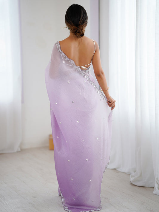 Purple Party Wear Chiffon Embellished Saree