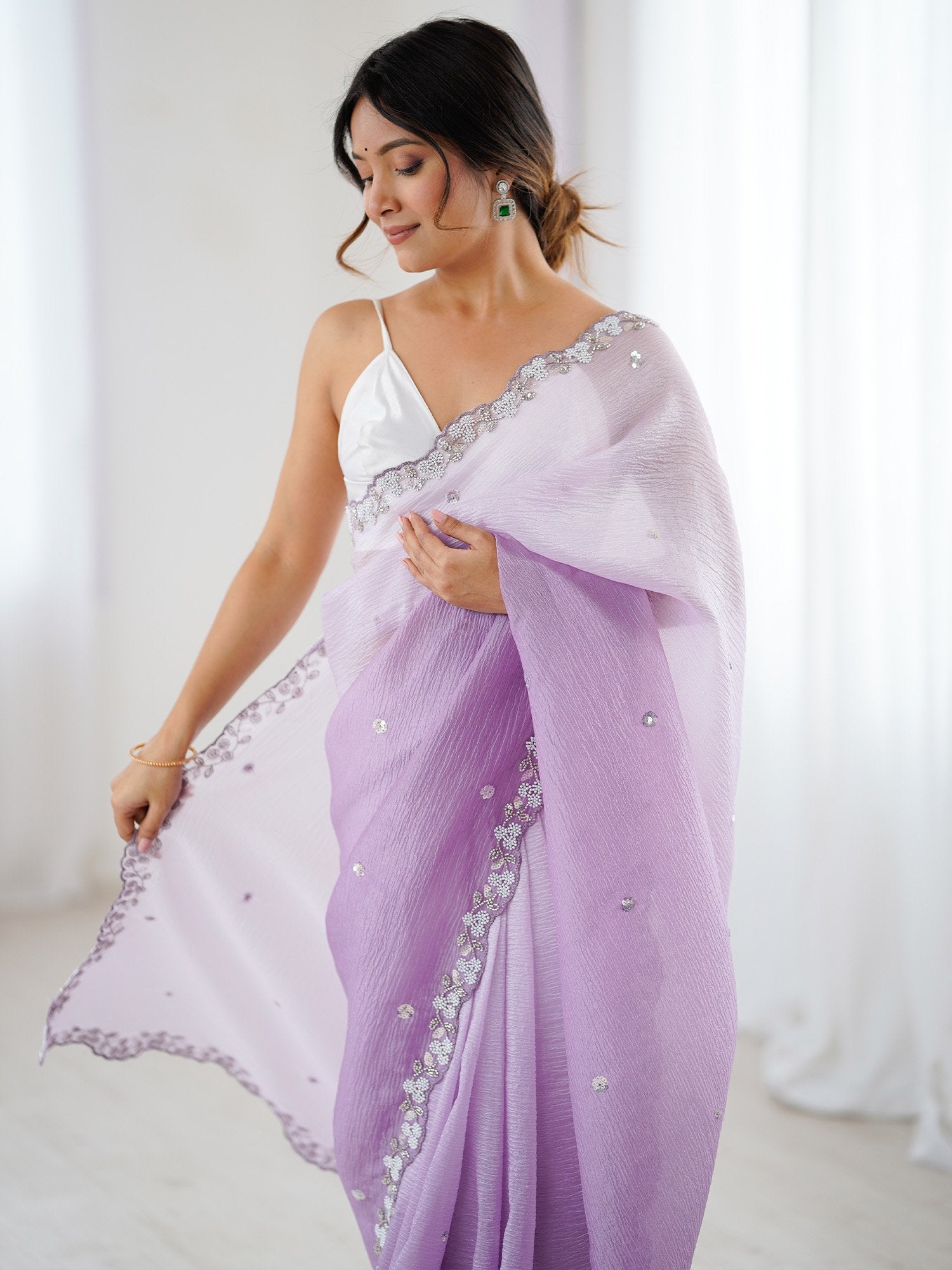 Purple Party Wear Chiffon Embellished Saree
