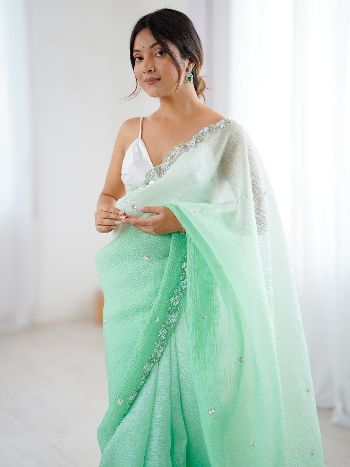 Sea Party Wear Chiffon Embellished Saree