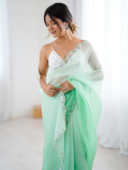 Sea Party Wear Chiffon Embellished Saree
