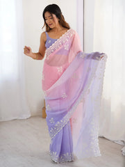 Purple Party Wear Tissue Embroidered Saree