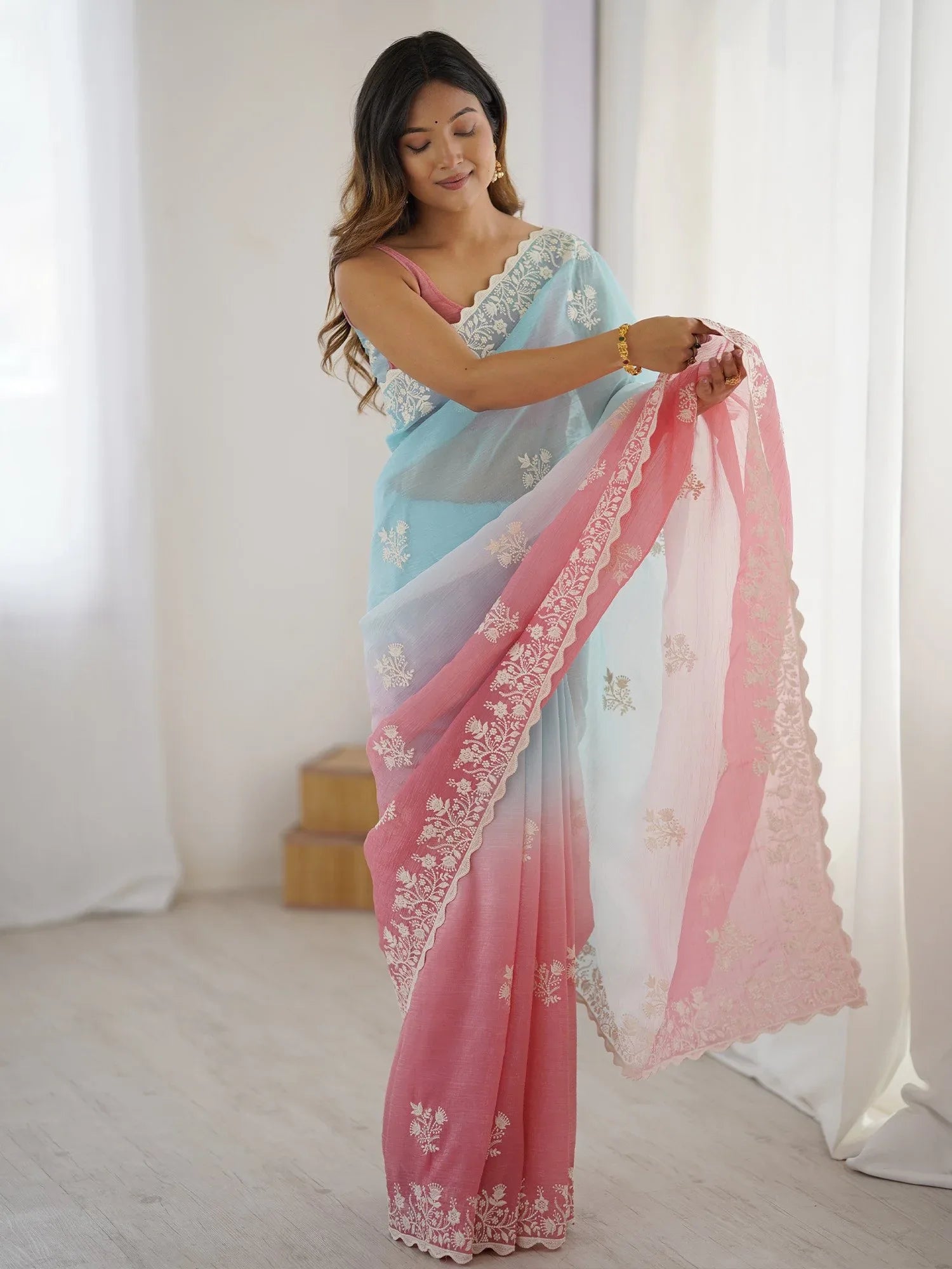 Light Party Wear Tissue Embroidered Saree
