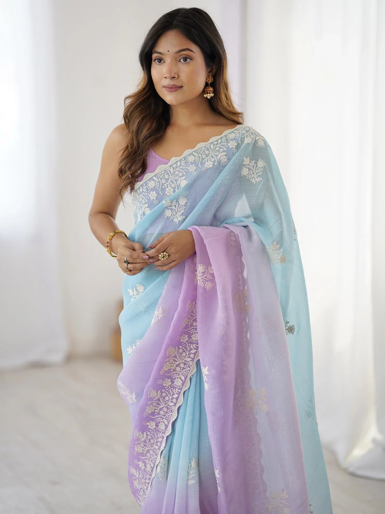 Light Party Wear Tissue Embroidered Saree