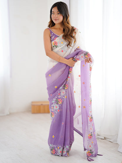 Purple Party Wear Chiffon Embellished Saree