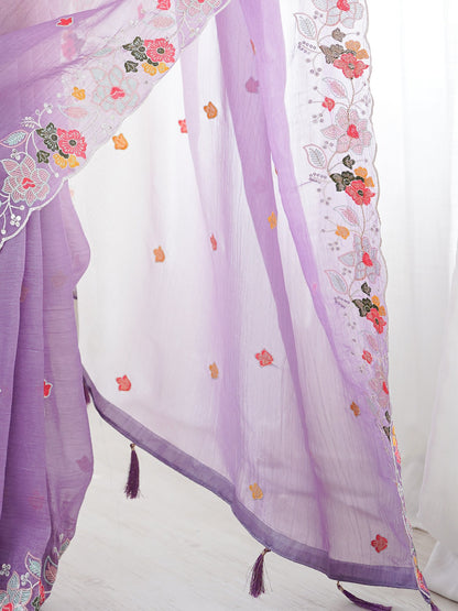 Purple Party Wear Chiffon Embellished Saree