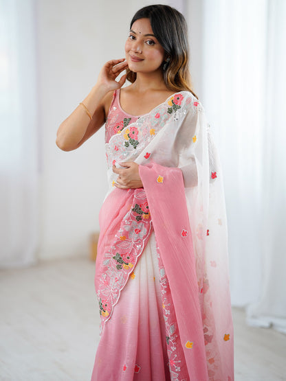 Pink Party Wear Chiffon Embellished Saree