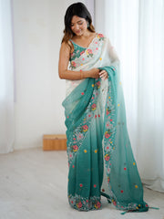 Green and White Party Wear Chiffon Saree