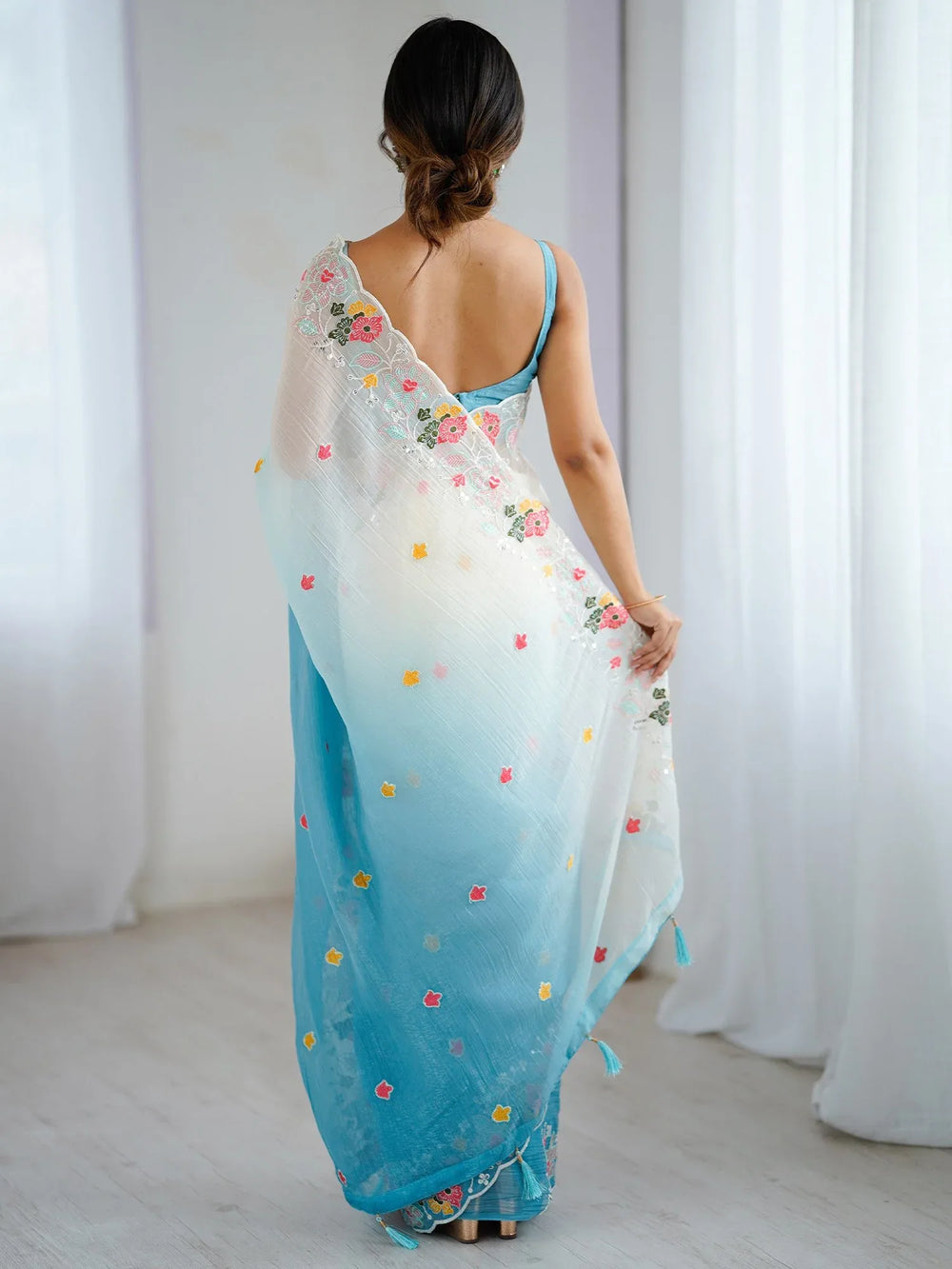Light Party Wear Chiffon Embellished Saree - The Dori Store