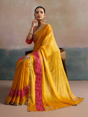 Yellow Party Wear Chiffon Embellished Saree