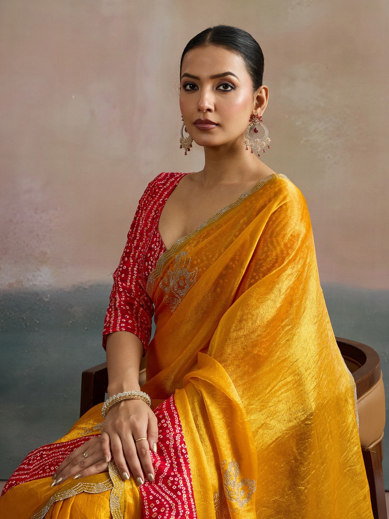 Yellow Party Wear Chiffon Embellished Saree
