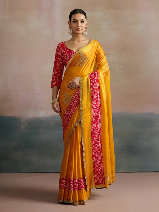 Yellow Yellow Party Wear Chiffon Embellished Saree