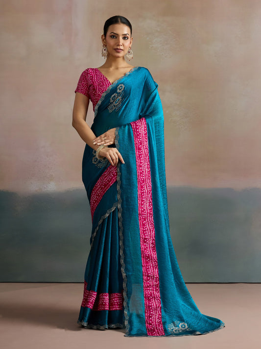 Blue Light Party Wear Chiffon Embellished Saree