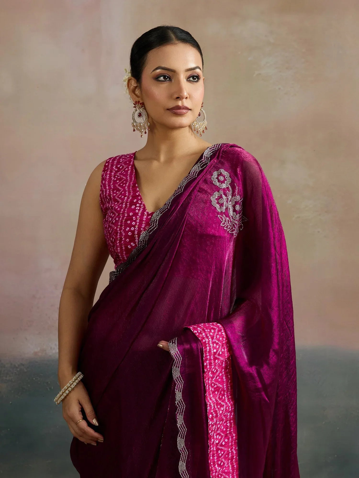 Pink Party Wear Chiffon Embellished Saree