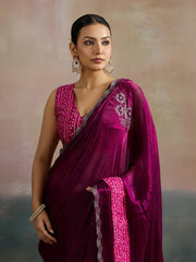 Pink Party Wear Chiffon Embellished Saree