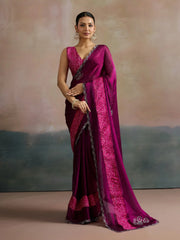 Purple Pink Party Wear Chiffon Embellished Saree