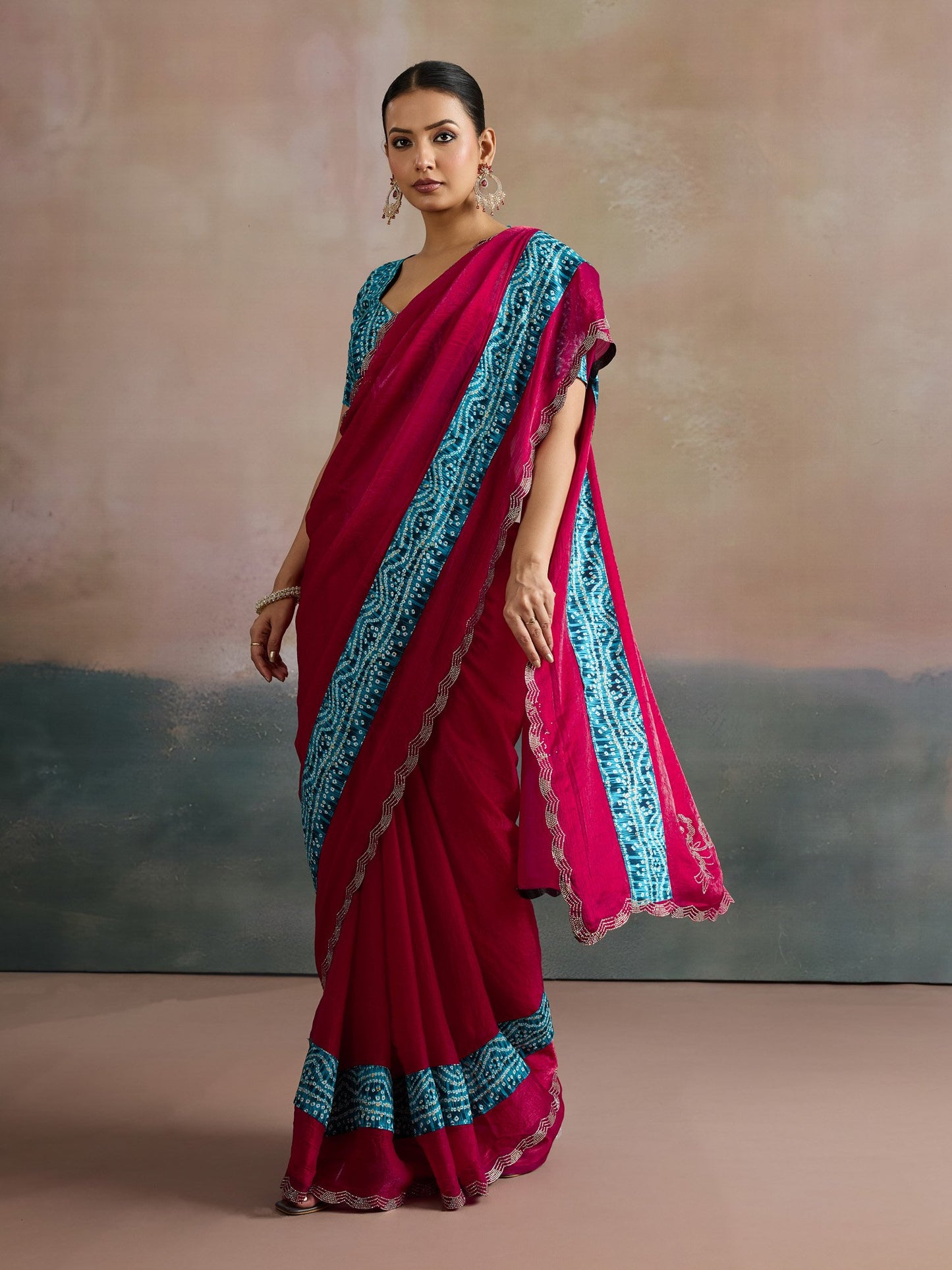 Pink Party Wear Chiffon Embellished Saree