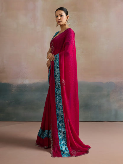 Pink Party Wear Chiffon Embellished Saree