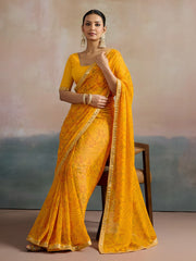 Yellow Bandhani Georgette Printed Saree